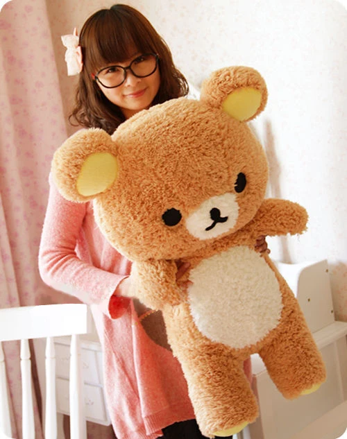 55/75cm Giant Rilakkuma Bear Plush Toys Life Size Relax Pillow Dolls Soft Stuffed Animals Valentine&amp#39s Day Girlfriend Gif | Игрушки и