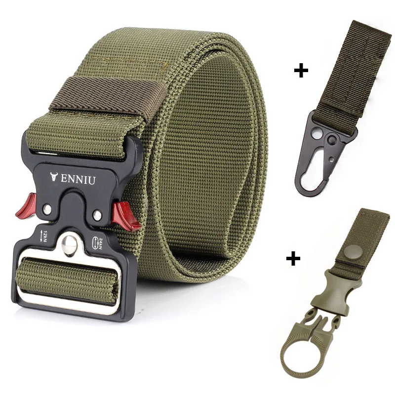 belt and 2 hook Тактический нейлоновый ремень, военный ремень с металлической пряжкой, мужской ремень SWAT Army gear, качественный ремень на талию, автоматический пояс, ширина 5,0 см - Цвет: belt and 2 hook