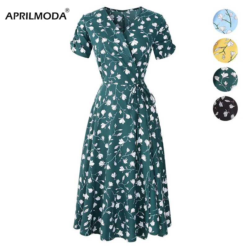 Летнее богемное платье с цветочным принтом для женщин v образный вырез короткие