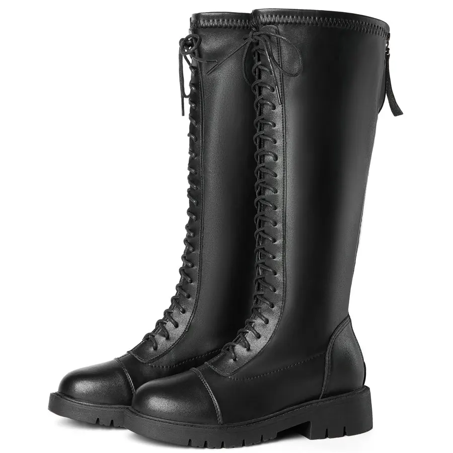 

Thigh High Platform Oxford Shoes Women Lace Up Cow Leather Knee High Boots Female Low Heel Round Toe Riding Boots Casual Shoes