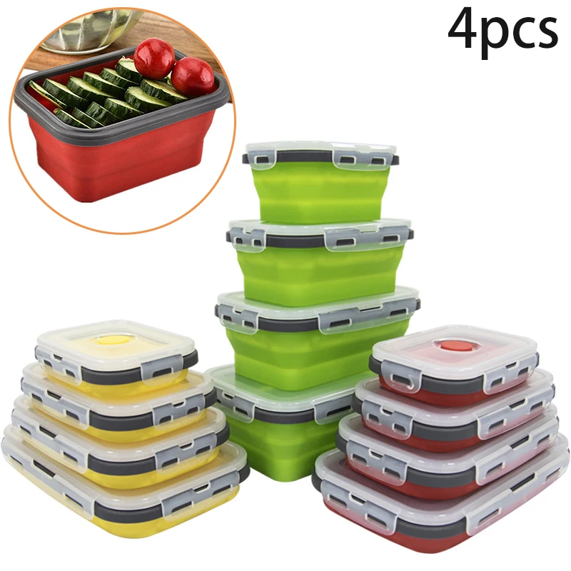 

4x/Set Silicone Lunch Box Collapsible Food Storage Container Portable Bento Box