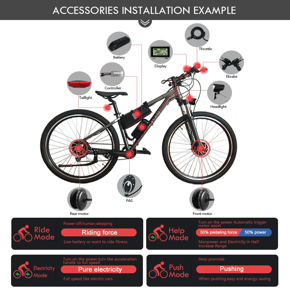 

Electric Bicycle Conversion Kit 36V 48V 250W Cassette Hub Motor Wheel with Optional 16-29 Inch 700C Waterproof plug Ebike Parts
