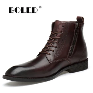 Ботинки мужские осенне-зимние из натуральной кожи, водонепроницаемые, на шнуровке