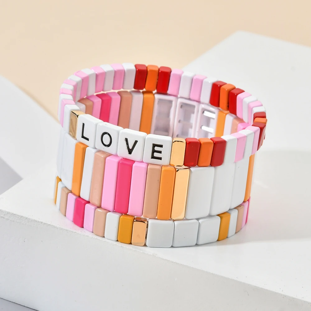 

Boho Bracelet Women Bracelets Femme Pulseras Mujer 2023 Boho Jewelry Pink Bijoux Gift Enamel Beads Love Jewellry