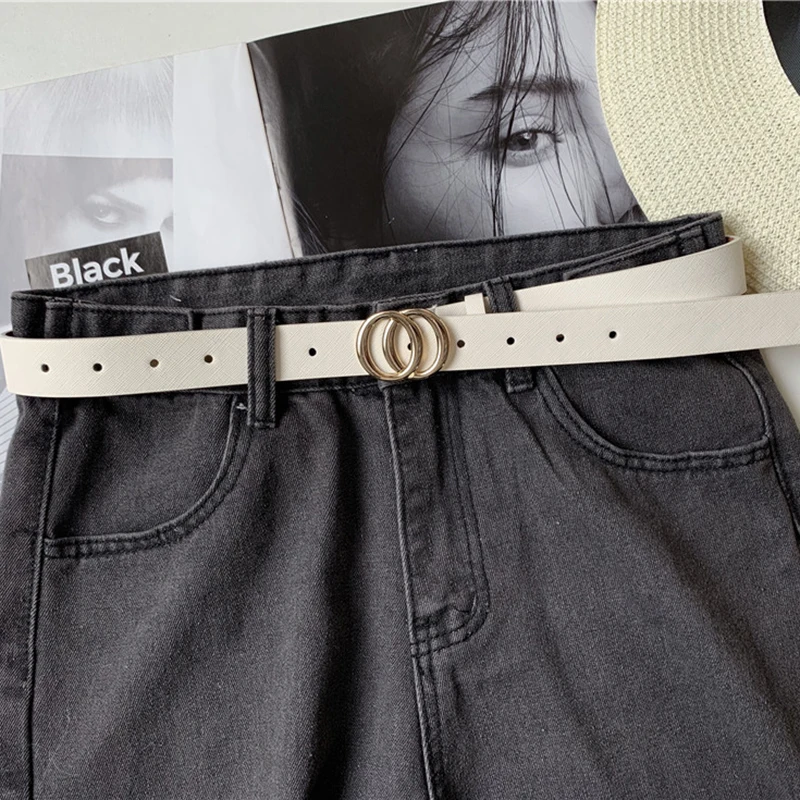 

Fashion Adjustable Belt Women PU Leather Double Ring Buckle Retro Dress Jeans Student Belt 105*2.6cm