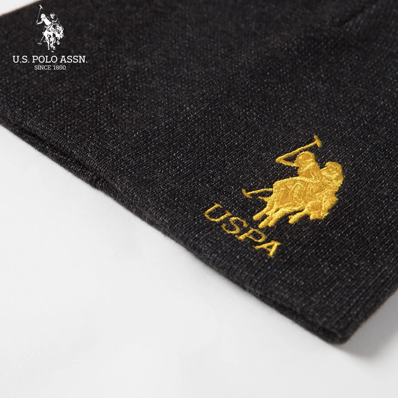 Модная вязаная шапка Us Polo Assn с вышивкой для пары черная осенне-зимняя теплая