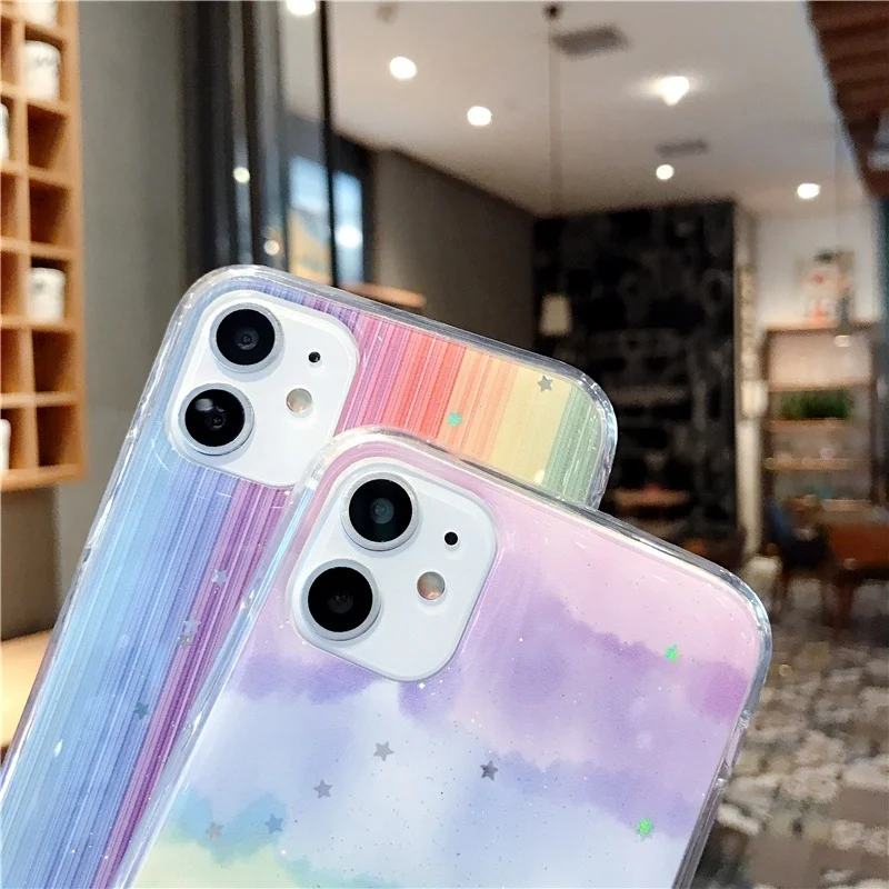 Цветной Радужный Блестящий блестящий чехол для телефона iPhone 11 11Pro 11ProMax Xs XsMax X 8 8Plus