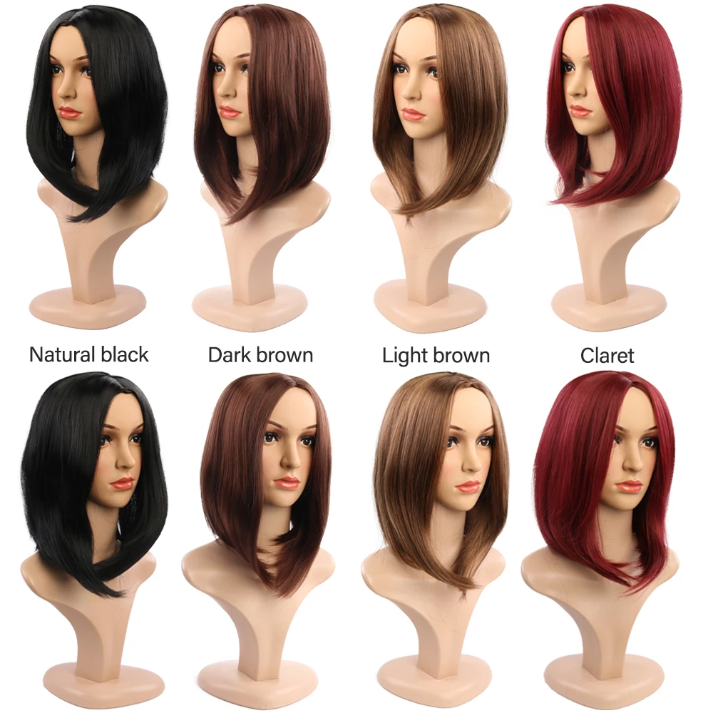 

Боб парик прямые черные синтетические парики с челкой для женщин средней длины волосы термостойкие bobo парик прическа Косплей парики