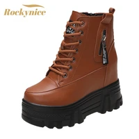 new winter ankle boots for women motorcycle boots thick heel high platform shoes woman lace up round toe autumn chunky sneakers