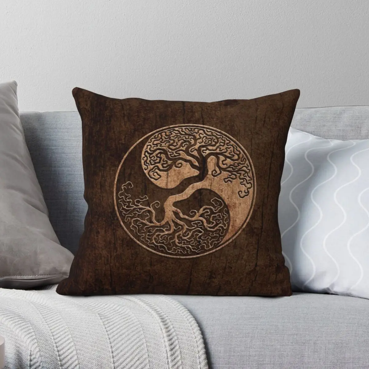 

Tree Of Life Yin Yang Square Pillowcase Polyester Linen Velvet Pattern Zip Decor Home Cushion Cover Wholesale