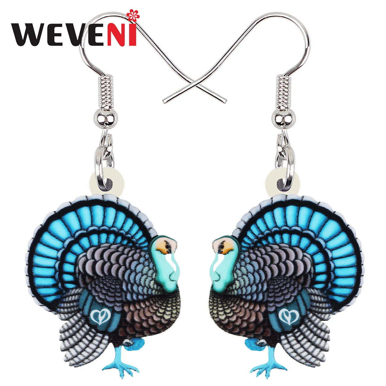 

WEVENI Thanksgiving Acrylic Cute Blue Turkey Chicken Earrings Trendy Long Dangle Drop Jewelry For Women Girls Teens Charms Gifts