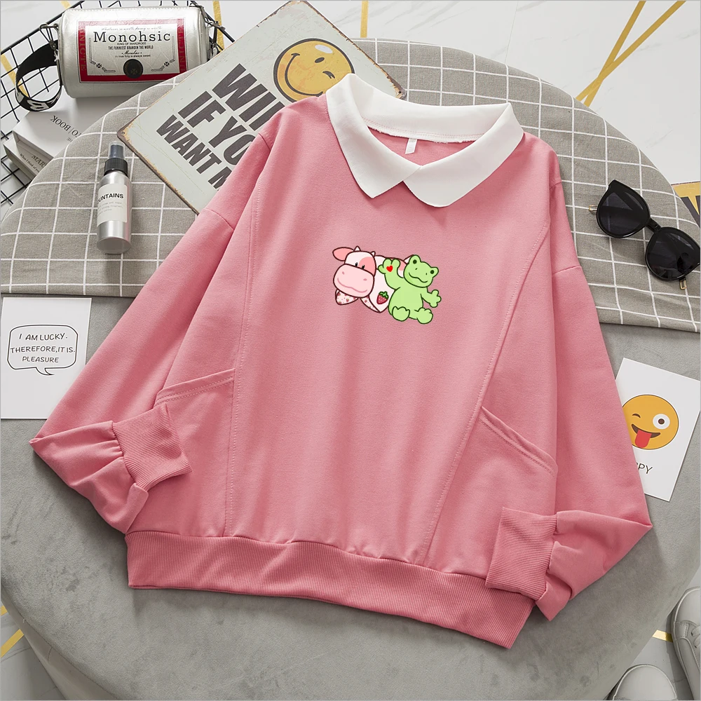 Autumn Collar Sweatshirt Cute Prining Graphic Hoodies Kawaii Hoodie Harajuku Outerwear Coat Korean Style Tops Thin Sweetshirts