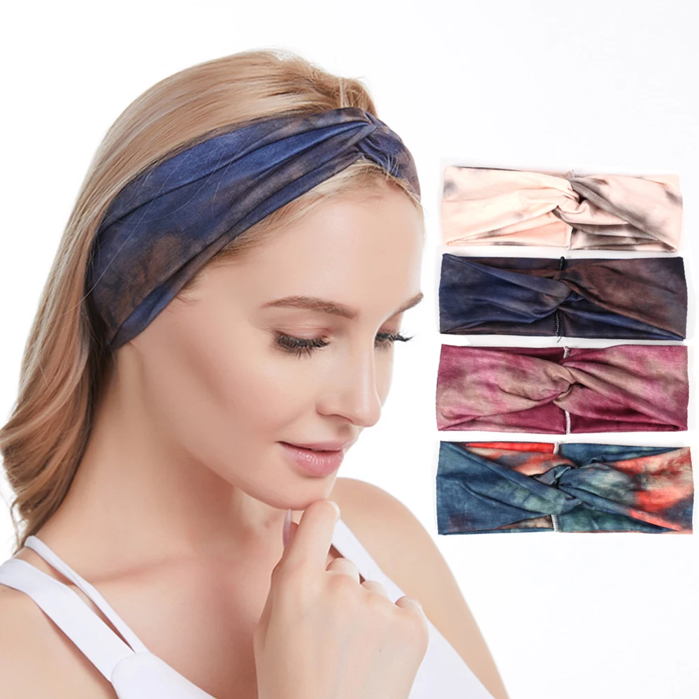 

New Elastic Sports Hair Band European and American Bohemian Fashion Ladies Tie Dye Cross Hair Bandana Headband Headdress