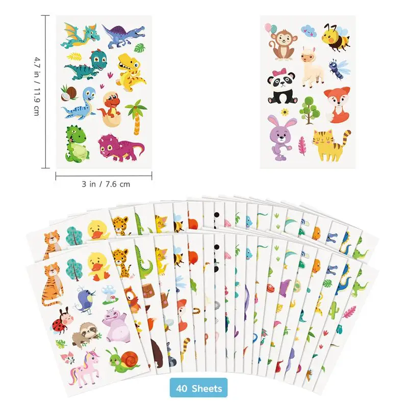 

40 листов, Детские тату-наклейки Frcolor, Мультяшные тату на тело, водостойкие татуировки в форме животных, наклейки, искусственные татуировки д...
