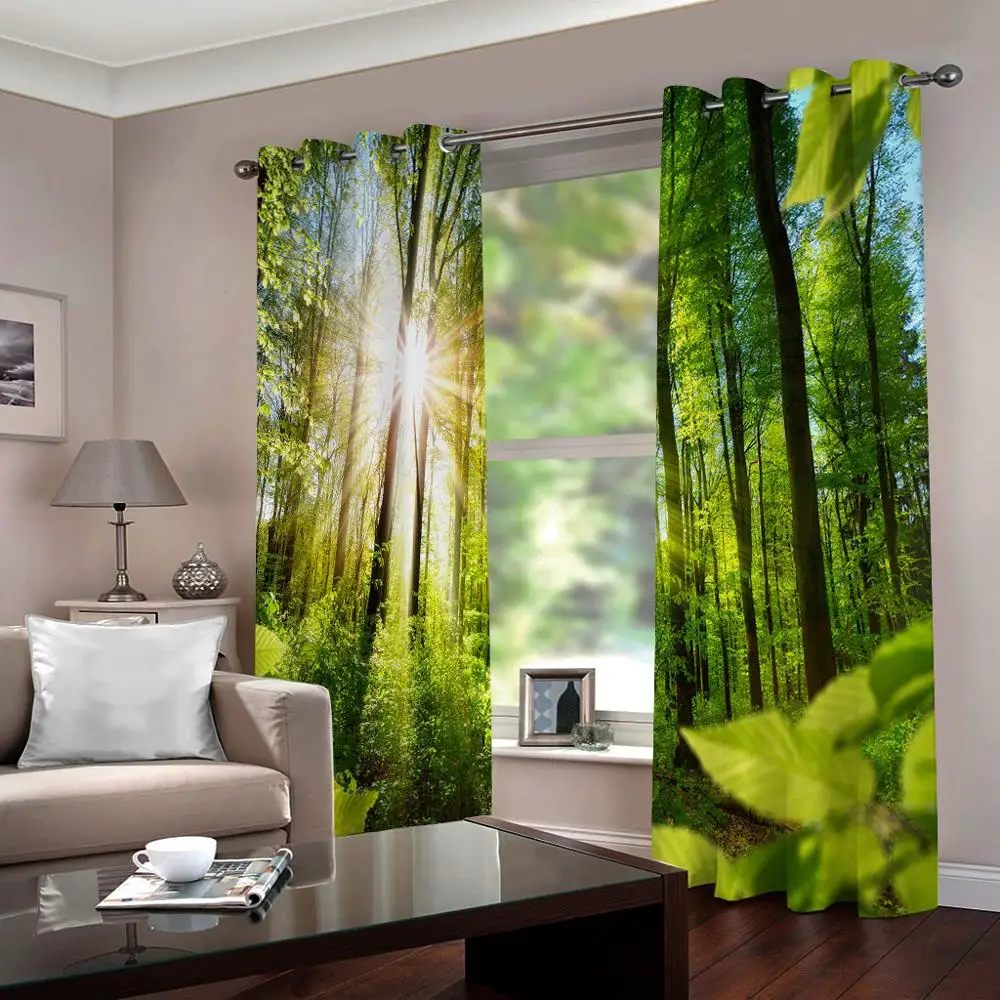 

Custom size Blackout Curtains Forest sunlight scenery Curtains For Living Room 3D Bedroom Curtains Window Kitchen Door Cortinas