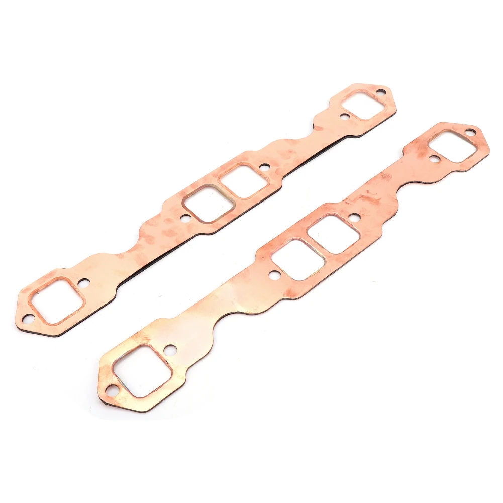 

2pcs Square Port Copper Plating​ Header Exhaust Gaskets Reusable Fit for SBC Chevy 327 305 350