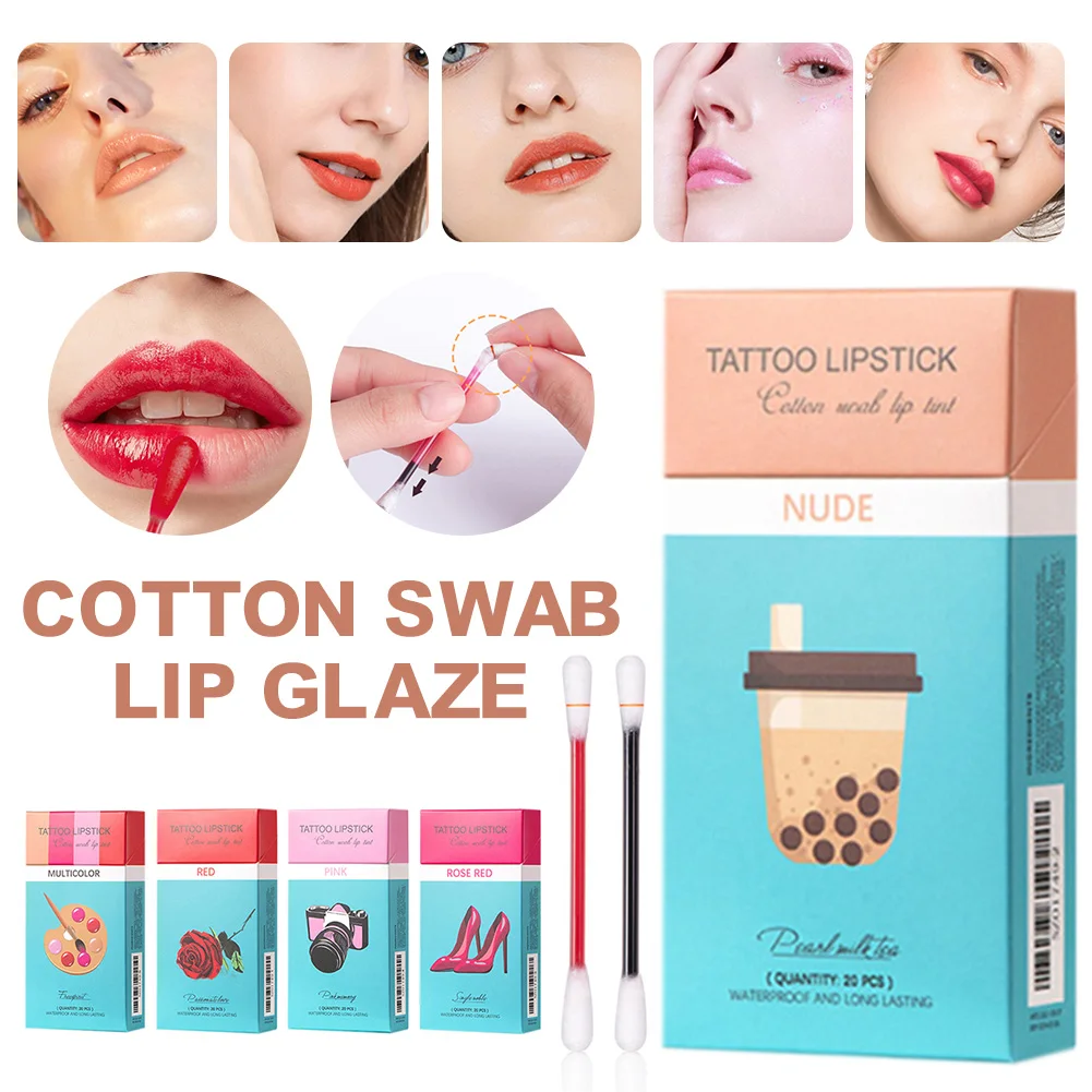 

20PCS Cigarette Lipstick Cotton Swab Lipstick Waterproof Lasting Non-Stick Lip Gloss Set Portable Lip Tint Matte Lip Gloss