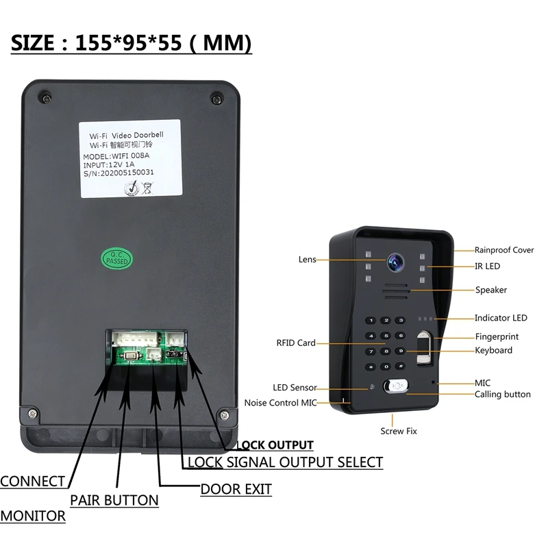 7 дюймов отпечатков пальцев RFID пароль видео домофон дверной звонок без каких либо