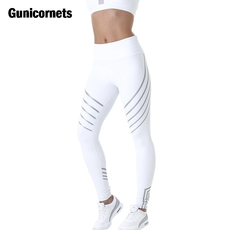 Новинка женские черные/белые Стрейчевые штаны для йоги полосатые леггинсы