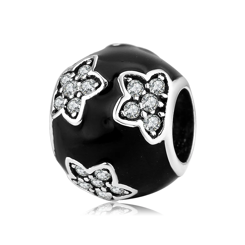 Аутентичные 925 стерлингового серебра и черной эмалью в виде прозрачными камнями