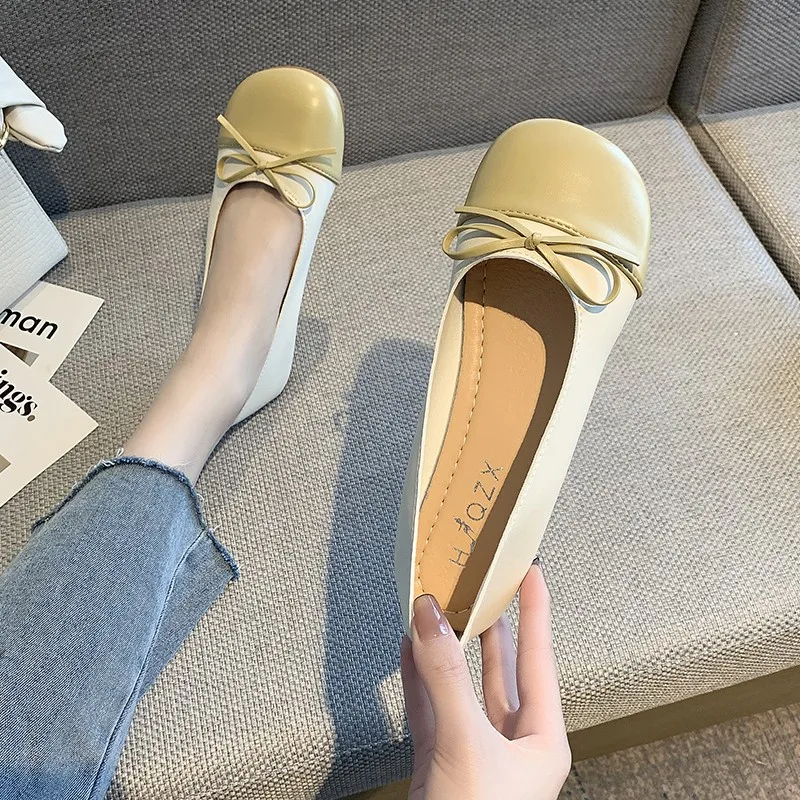 Slip-on Shallow Mouth Mixed Colors Casual Female Sneakers Bow-Knot Soft Elegant Dress Flats Women Square Toe