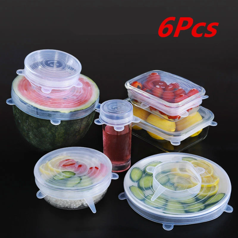 6 шт. многоразовые силиконовые стрейч крышки Универсальная крышка Силиконовая