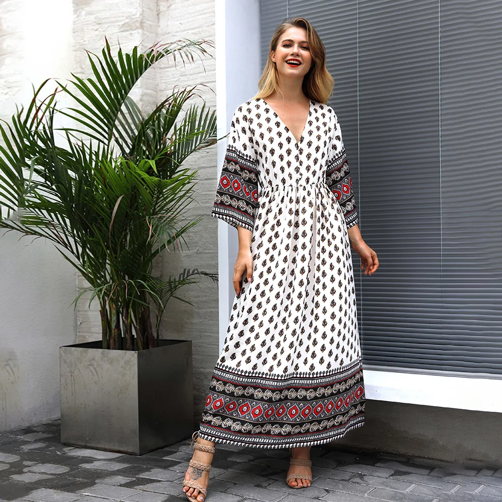 Весна Boho Maxi Dress женские джинсы с высокой талией пикантные элегантные винтажные