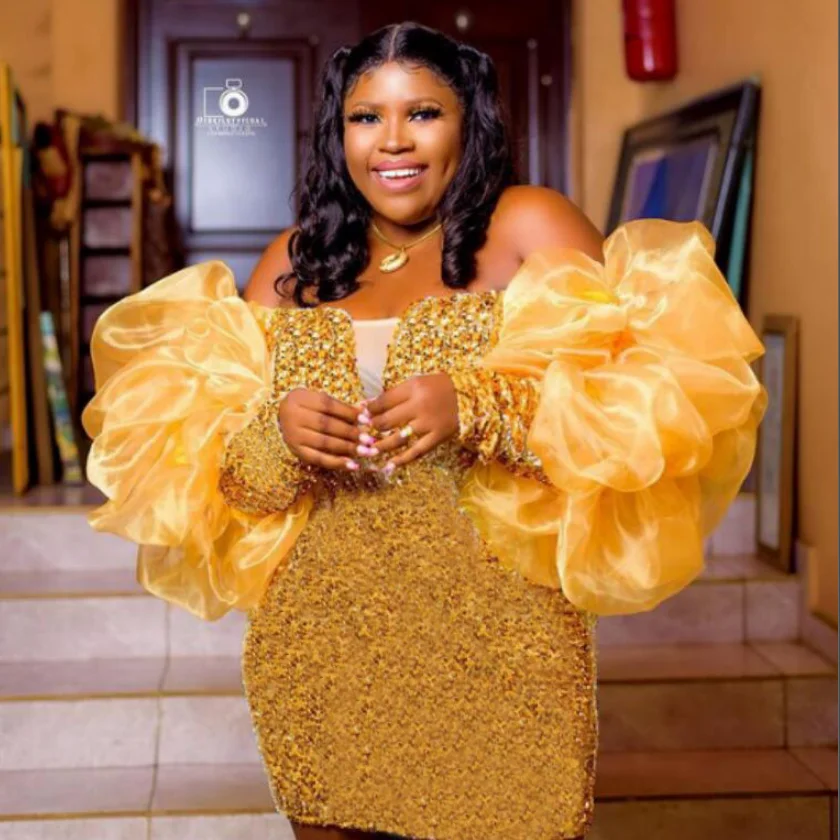 

Женское платье с открытыми плечами Aso Ebi, короткое вечернее платье с рукавами-фонариками, официальное платье для вечеринки