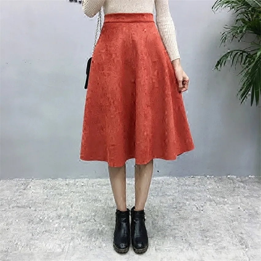 Женская винтажная замшевая юбка длинная Плиссированная миди с завышенной талией