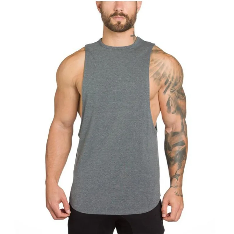 

Men's Blank Cotton Loose Vest European and American Long Fitness Sports Hurdle Bottomed Elastic Top Youth Clothings