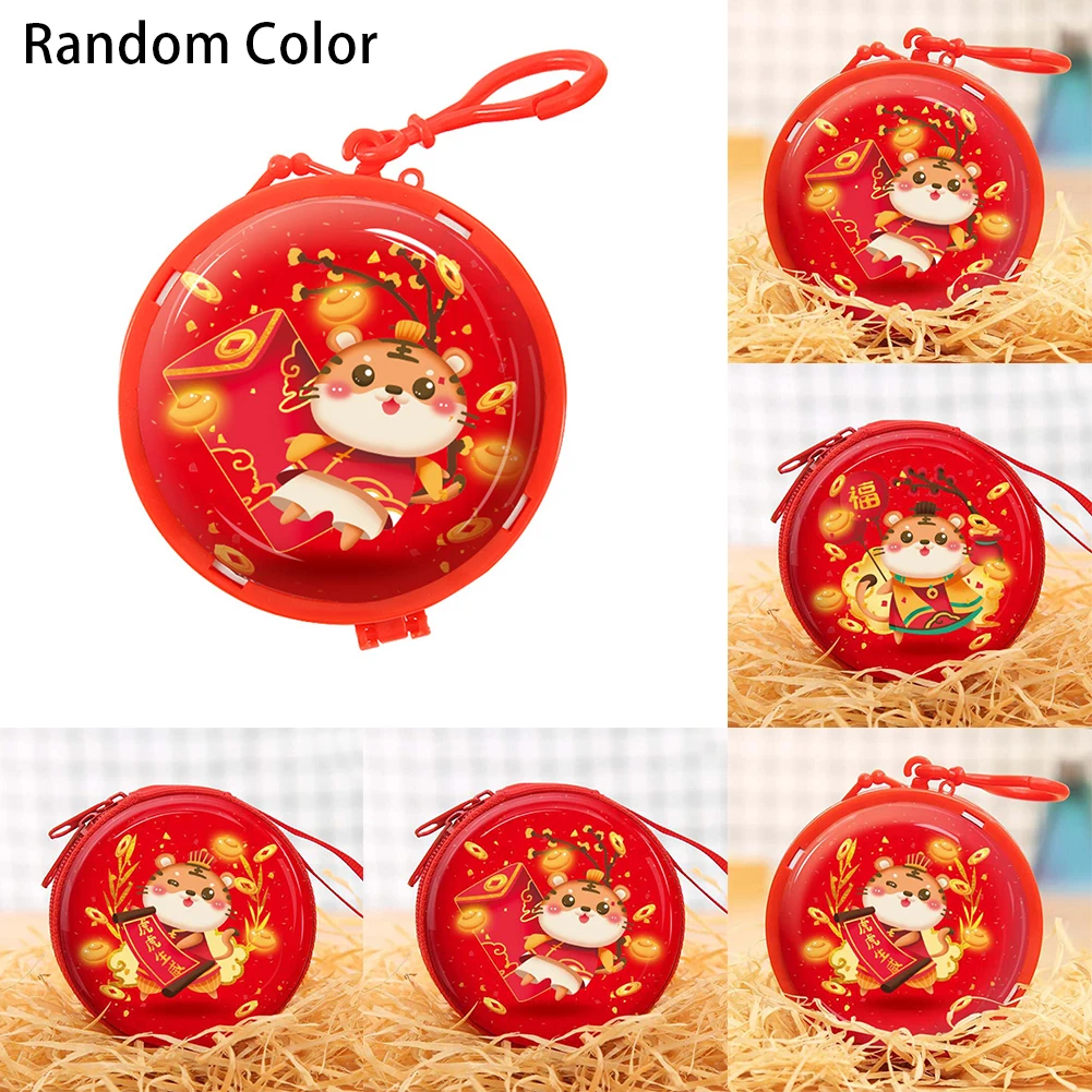 

2022 Year Of The Tiger Chinese New Year Wallet Storage Bag Gift Box Coin Bag Cute Tiger Print Round Pouch Bags New Year Gift