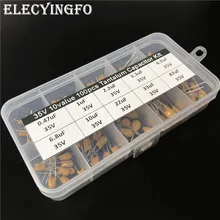 10values 100pcs 35V 0.47uF 1uF 2.2uF 3.3uF 4.7uF 6.8uF 10uF 22uF 33uF 47uF tantalum capacitor assorted kit with storage box