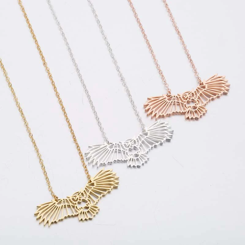 

Punk Charm Owl Origami Necklace for Women Geometric Animal Birds Pendant Jewelry on The Neck Stainless Steel Simplee Gifts