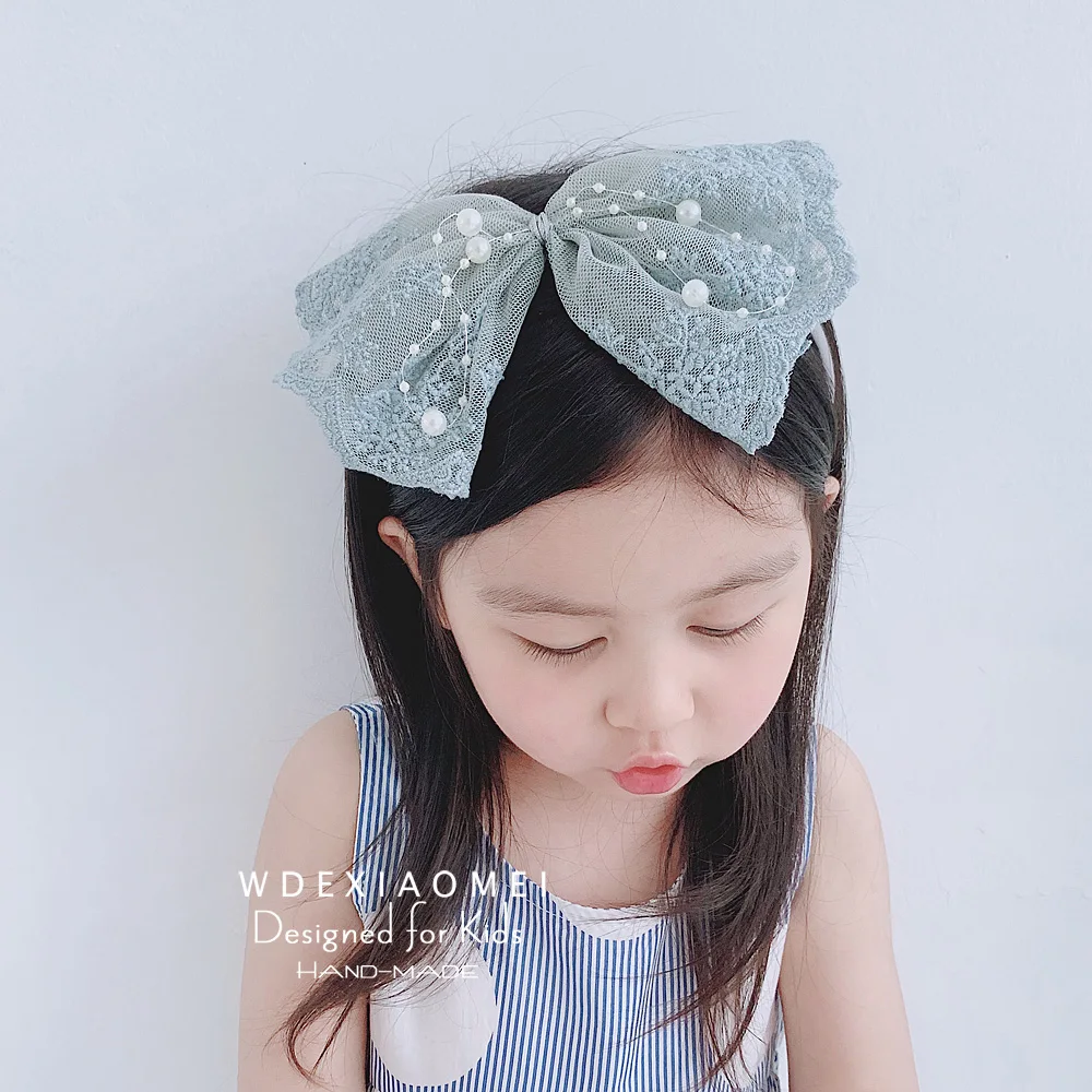 

Women Girls Bow Headband Sweet Beaded HairBands Embroider Lace Pearls Big BowKnot Hair Band Hoop Fashion Kids Hair Accessories