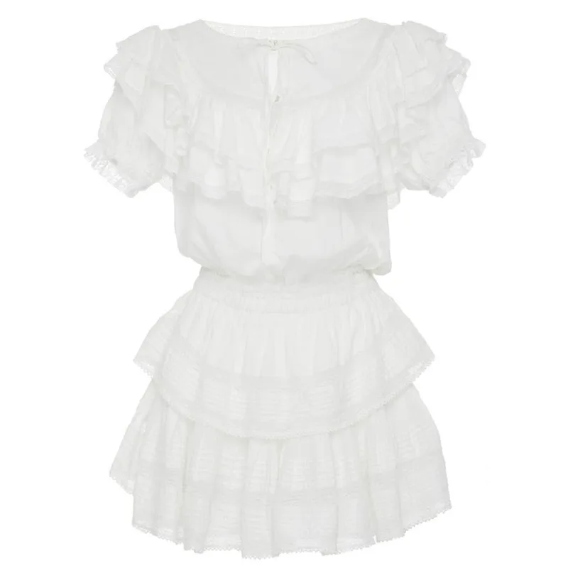 Белое Кружевное мини-платье с коротким рукавом 2019 | Женская одежда