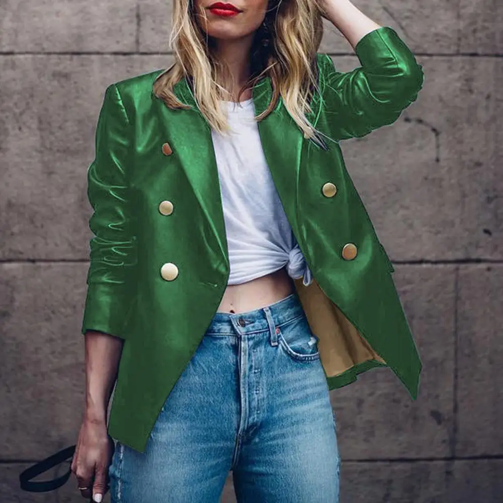 Костюмы Блейзер Женский комплект двубортный лацкан пиджак костюм сплошной цвет