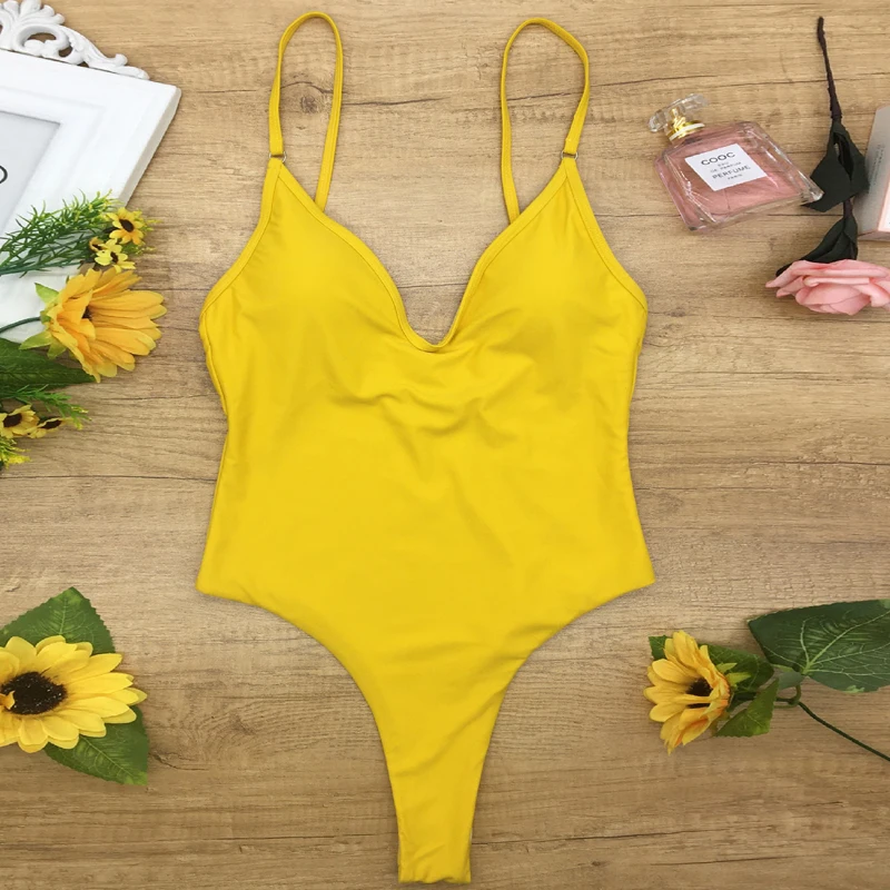 

2021 New Sexy Tight-Fitting Open Back Pure Color European And American Vitality Exercise Durable One-Piece Swimsuit