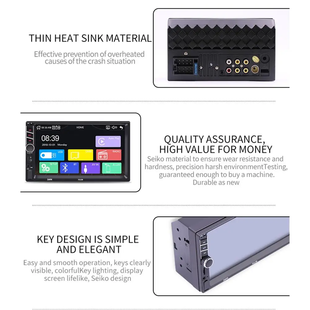 Автомобильный мультимедийный плеер 7 дюймов 2 Din сенсорный экран стерео FM радио