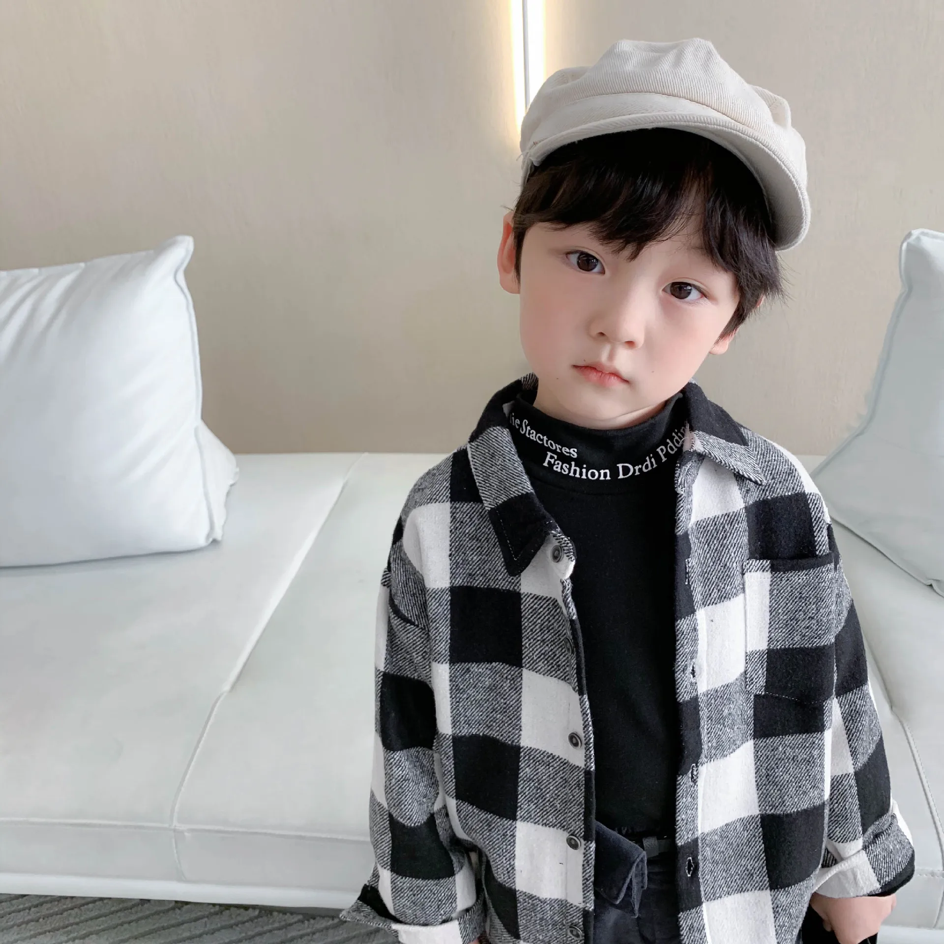 

0-6T Quality Fashion Autumn Winter Baby Boys Plaid Shirts Fleece Thicken Kids Boy Long Sleeve Shirt