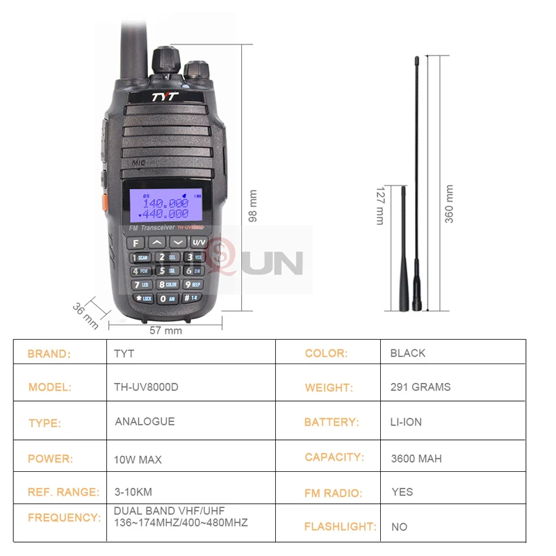 2PCS TYT TH-UV8000D Walkie Talkie 10 KM Dual Band VHF UHF 10W Radio 10 km 3600mAh Cross-band Repeater Function TH UV800D 8000E