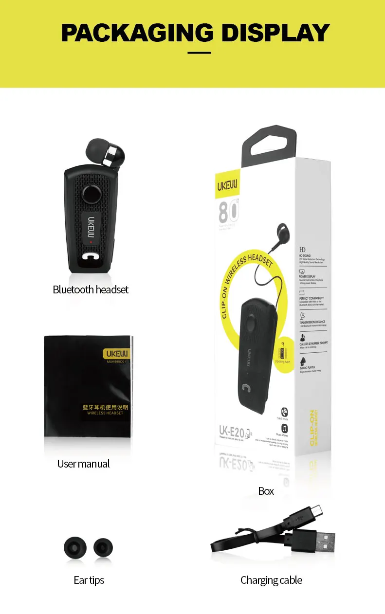 FINEBLUENew UK-E20 Портативный бизнес беспроводной Bluetooth гарнитура Телескопический Тип наушники с микрофоном гарнитура вызов вибрации