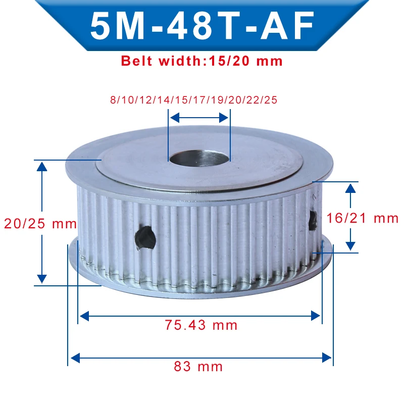 

Зубчатый шкив 5 м-48T, диаметр отверстия 8/10/12/14/15/16/17/19/20/22/25 мм, ширина слота для ремня 16/21 мм для ширины 15/20 мм ремень ГРМ 5 м