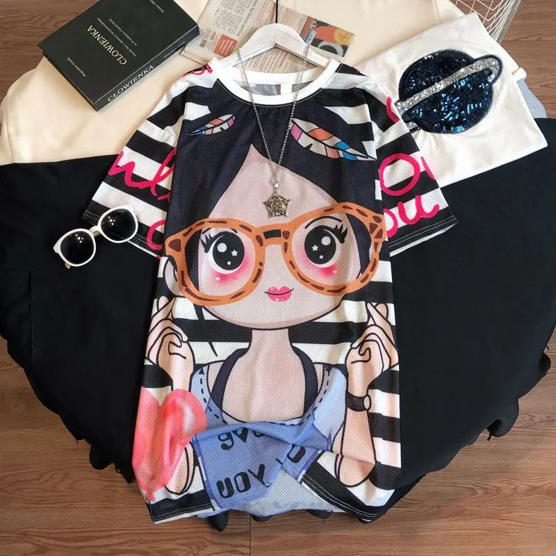 Женская футболка в стиле хип-хоп сетчатая дышащая свободная с надписью пуловеры