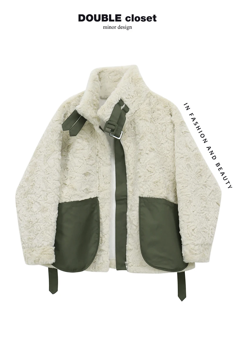 

Rex Rabbit Wool Coat Women's Fur Integrated New Color Matching Plush Fluff Coat Winter Clothes Women