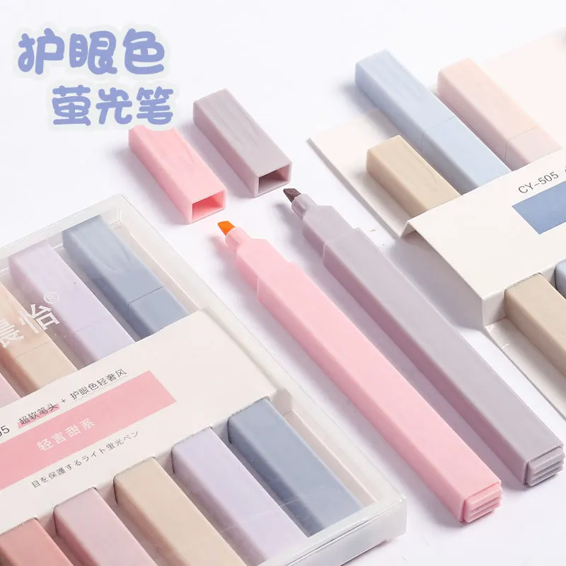 

Highlighter Morandi Color Six Sets Department Student Marker Key Pen Color Creative Soft Head Fluorescent Pen Boxed Tilted Head