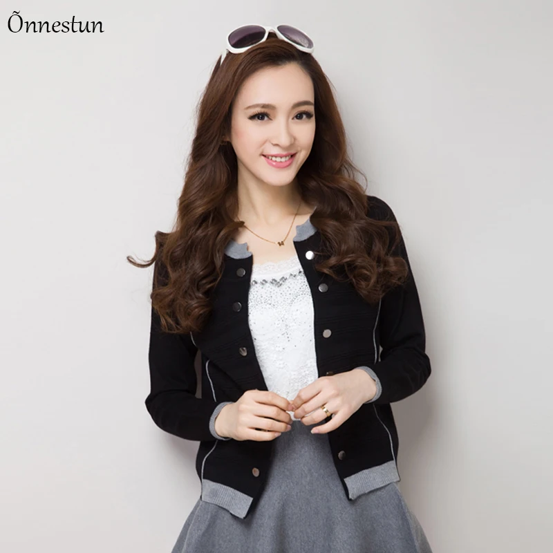 Sweater Women Autumn Long Sleeve Cardigan Patchwork Korean Style Short Design Outerwear Knitwear Solid Cardigans |
