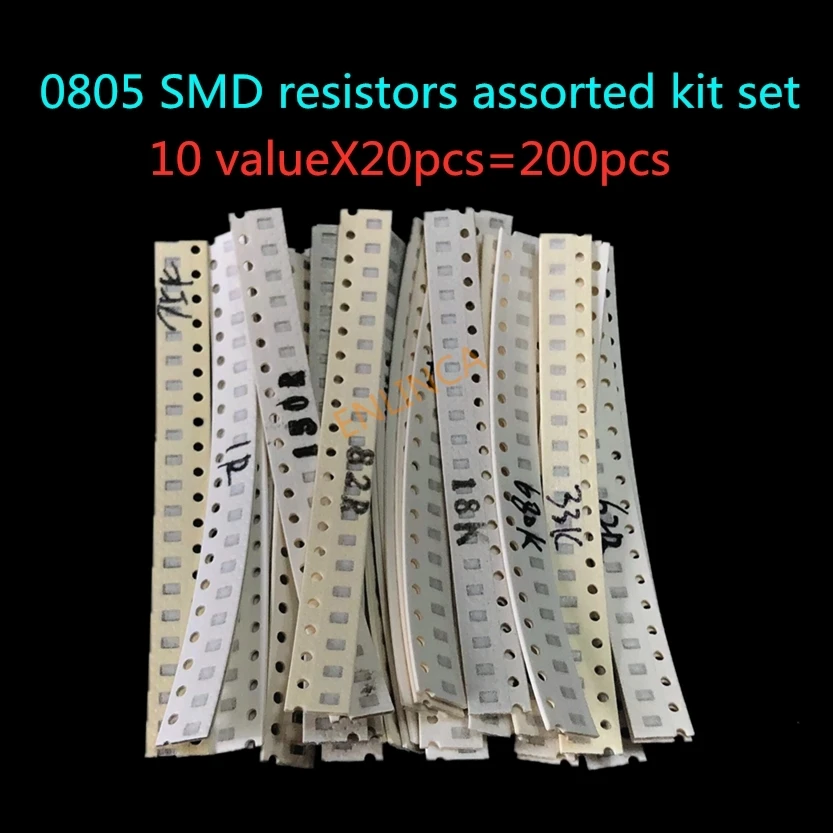 Набор резисторов SMD 200 шт. 1% 0805 набор 10 valueX20pcs = 1R00 R820 R750 R620 R500 R470 R330 R220 R150