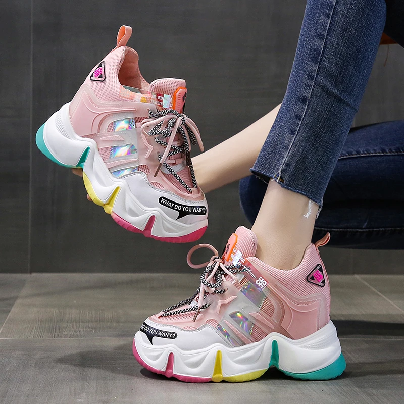 

Explosive Style Mesh Breathable Sports Casual Shoes Spring And Summer New All-Match Thick-Soled Inner Increase Women's Shoes