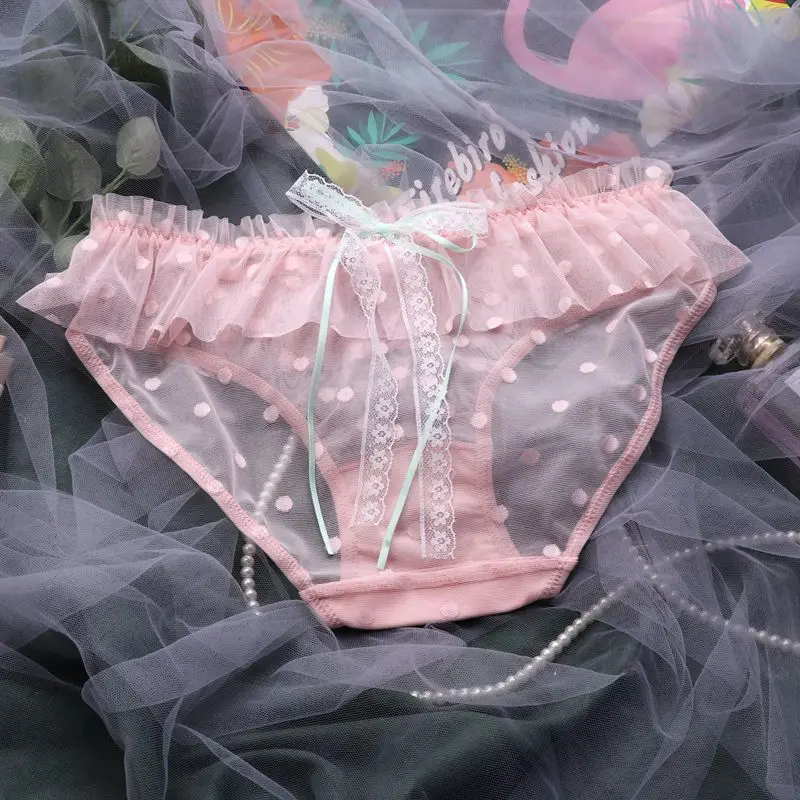 SP&ampCITY Sweet Girl Dot Lace Women Underpants Cute Ruffle Transparent Panties Sex String Soft Seamless Briefs Mesh Lingerie | Женская