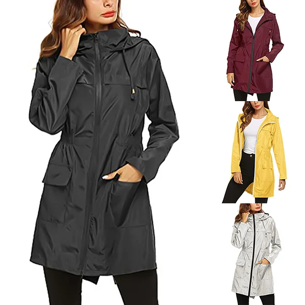 

Women's Hooded Jacket Coat Hip Length Lightweight Soft Shell Windbreaker With Pockets Thin Raincoat For Hiking Travel куртка